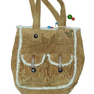 Vintage American Eagle Outfitters Corduroy  Faux Sherpa Brown Shoulder Bag Y2K